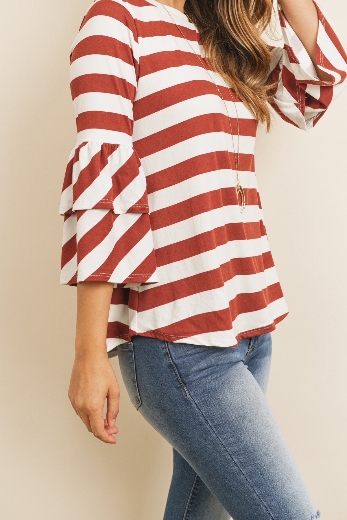 Stripes Ruffle Sleeve Tunic