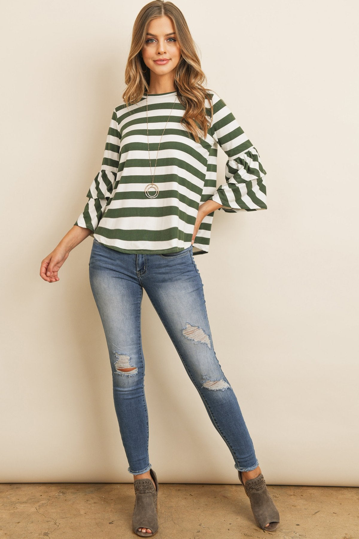 Stripes Ruffle Sleeve Tunic