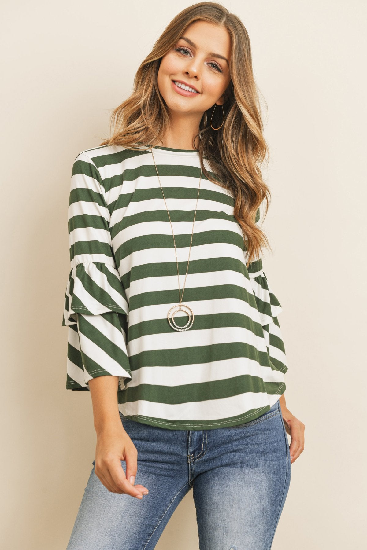 Stripes Ruffle Sleeve Tunic