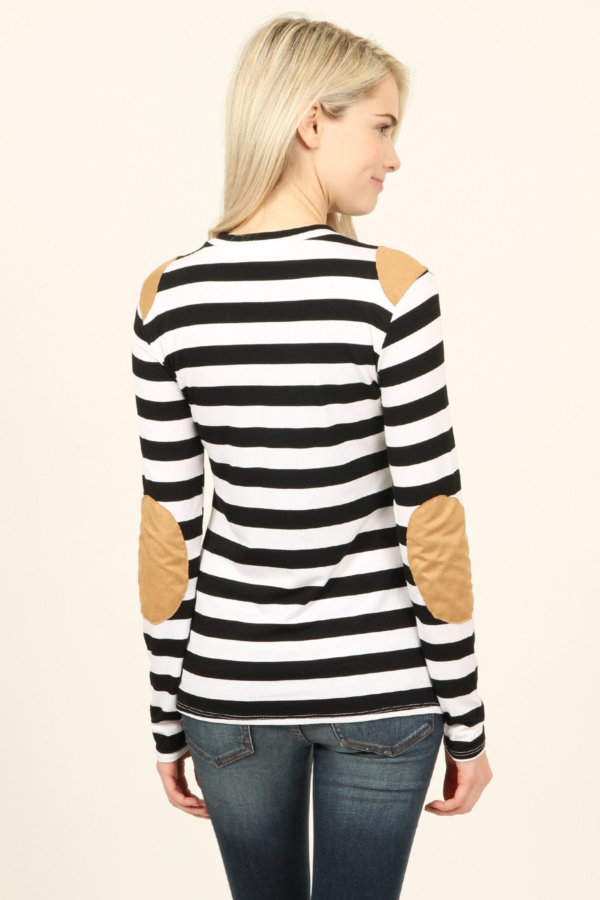 Striped Suede Patch Long Sleeve Top