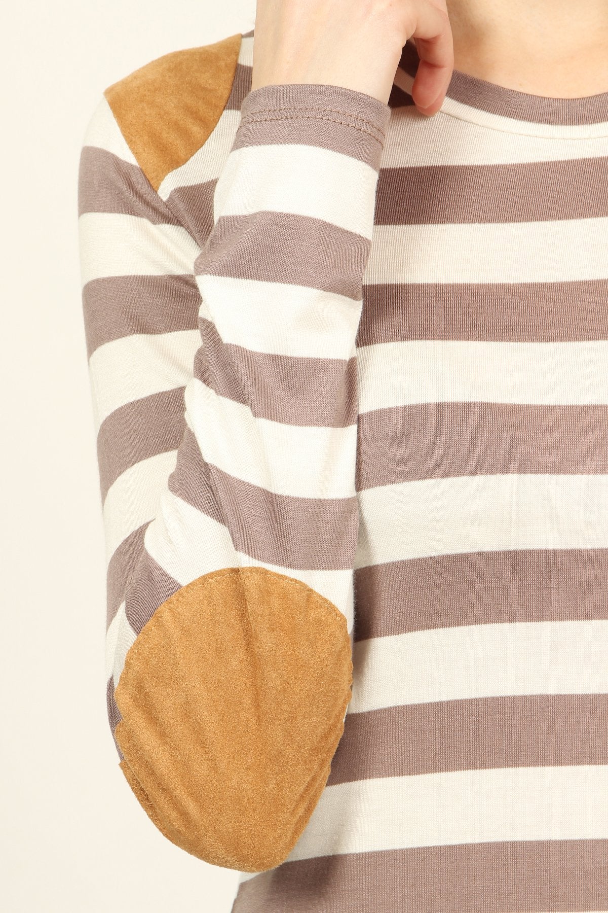 Striped Suede Patch Long Sleeve Top