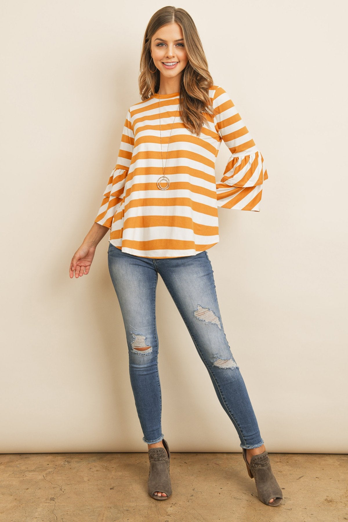 Stripes Ruffle Sleeve Tunic