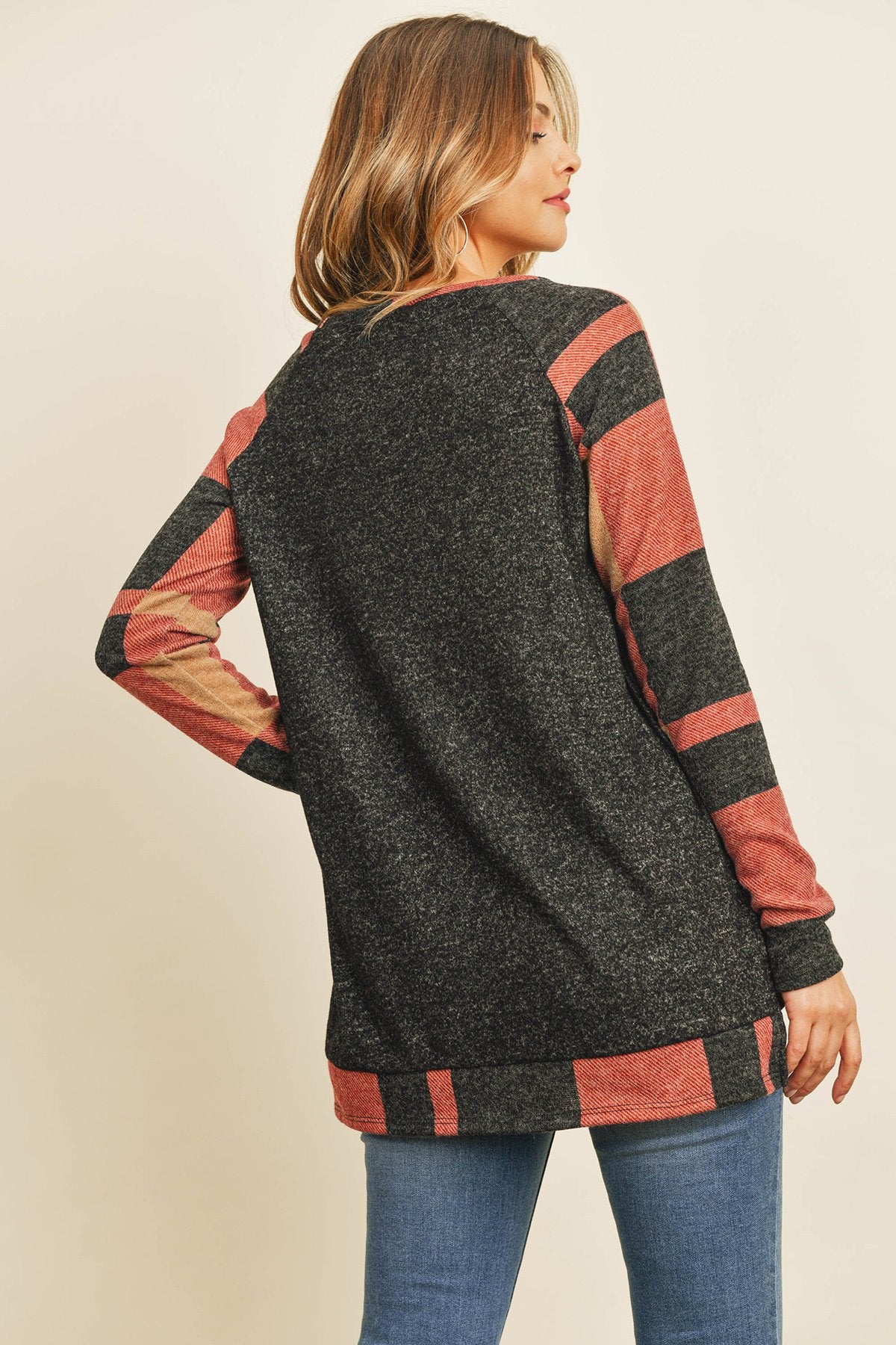 Plaid Contrast Long-Sleeve Tunic