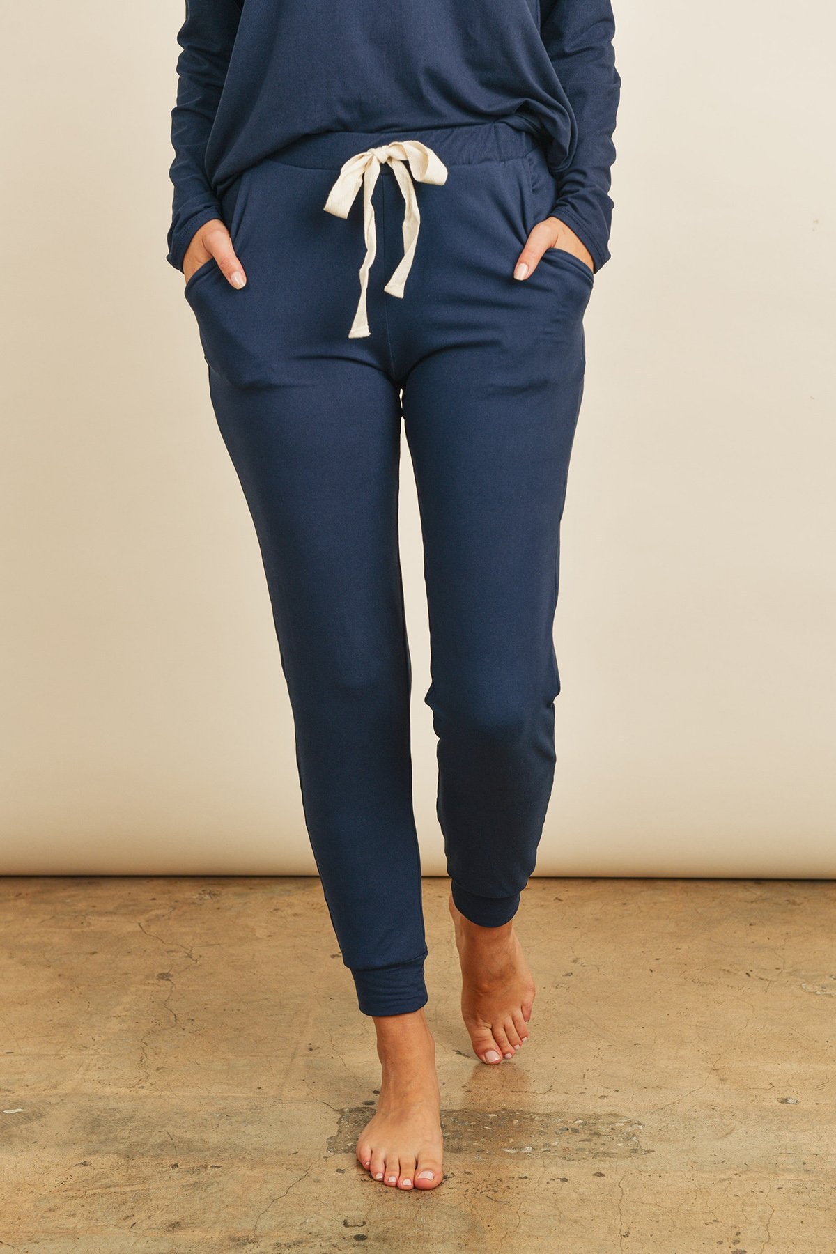 Solid Brushed Long Sleeve Top and Jogger Set