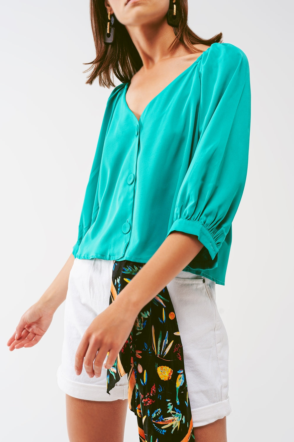 Green Cropped Button-Through Shirt