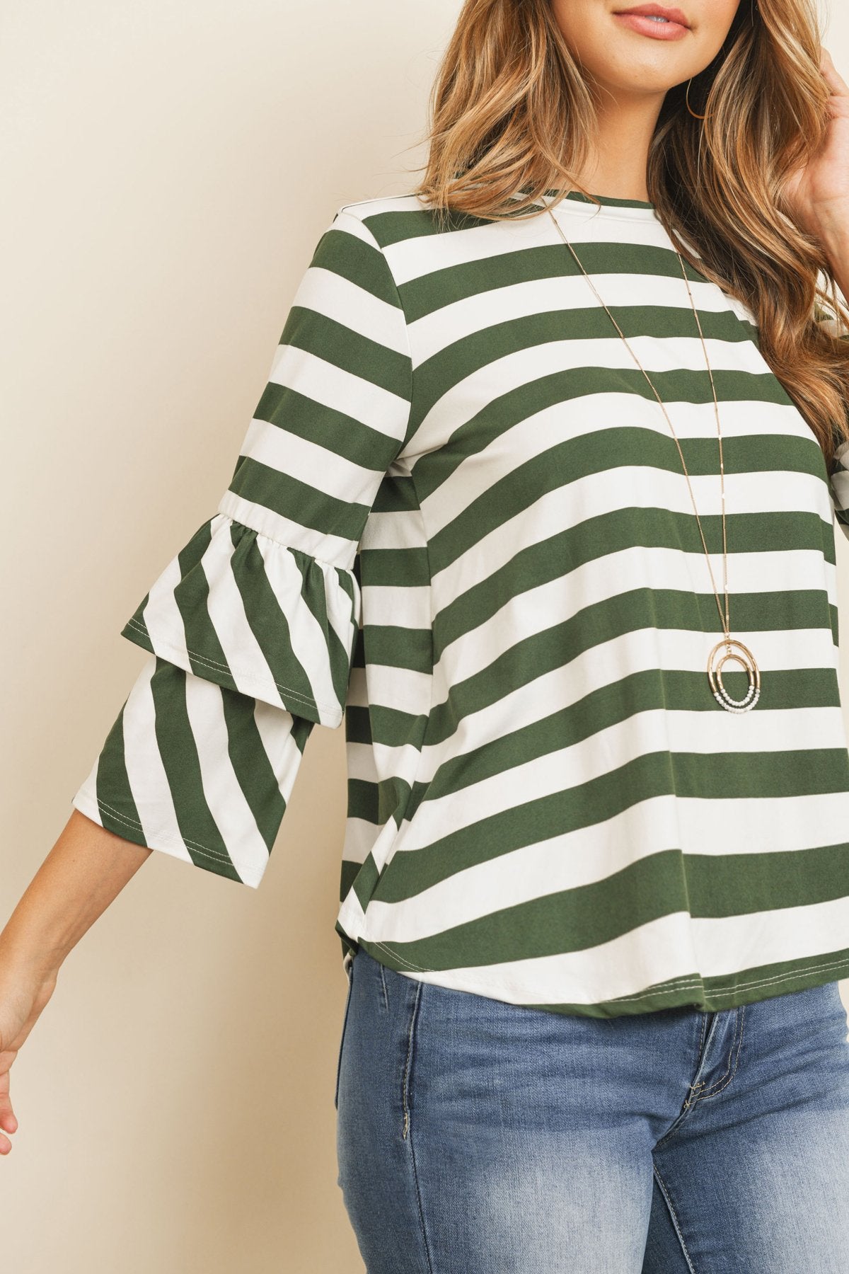 Stripes Ruffle Sleeve Tunic