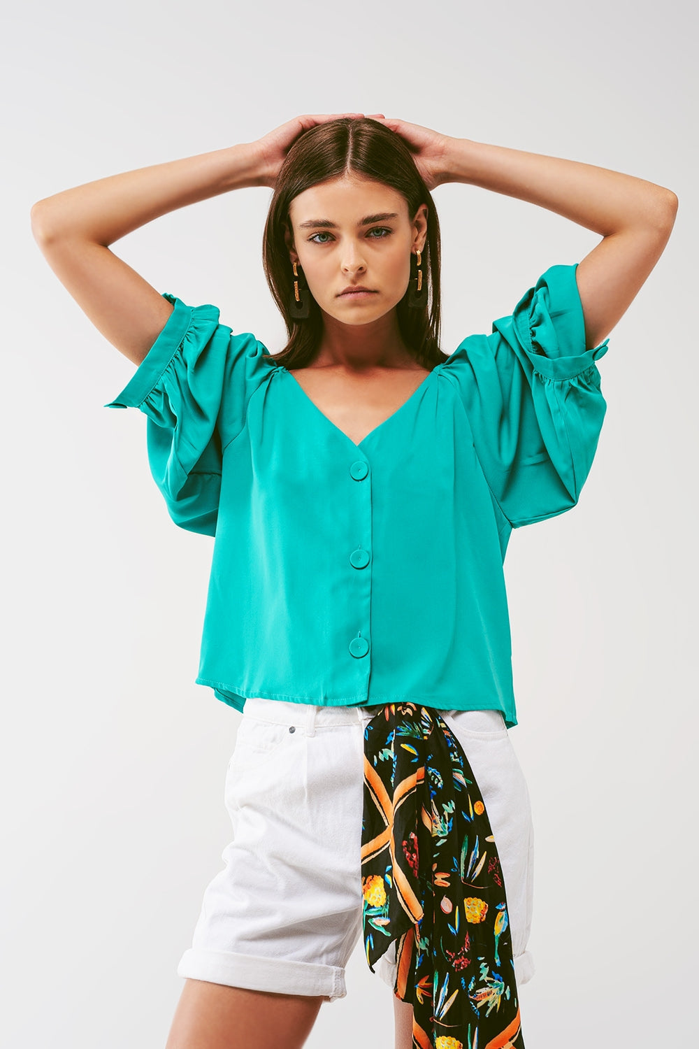 Green Cropped Button-Through Shirt