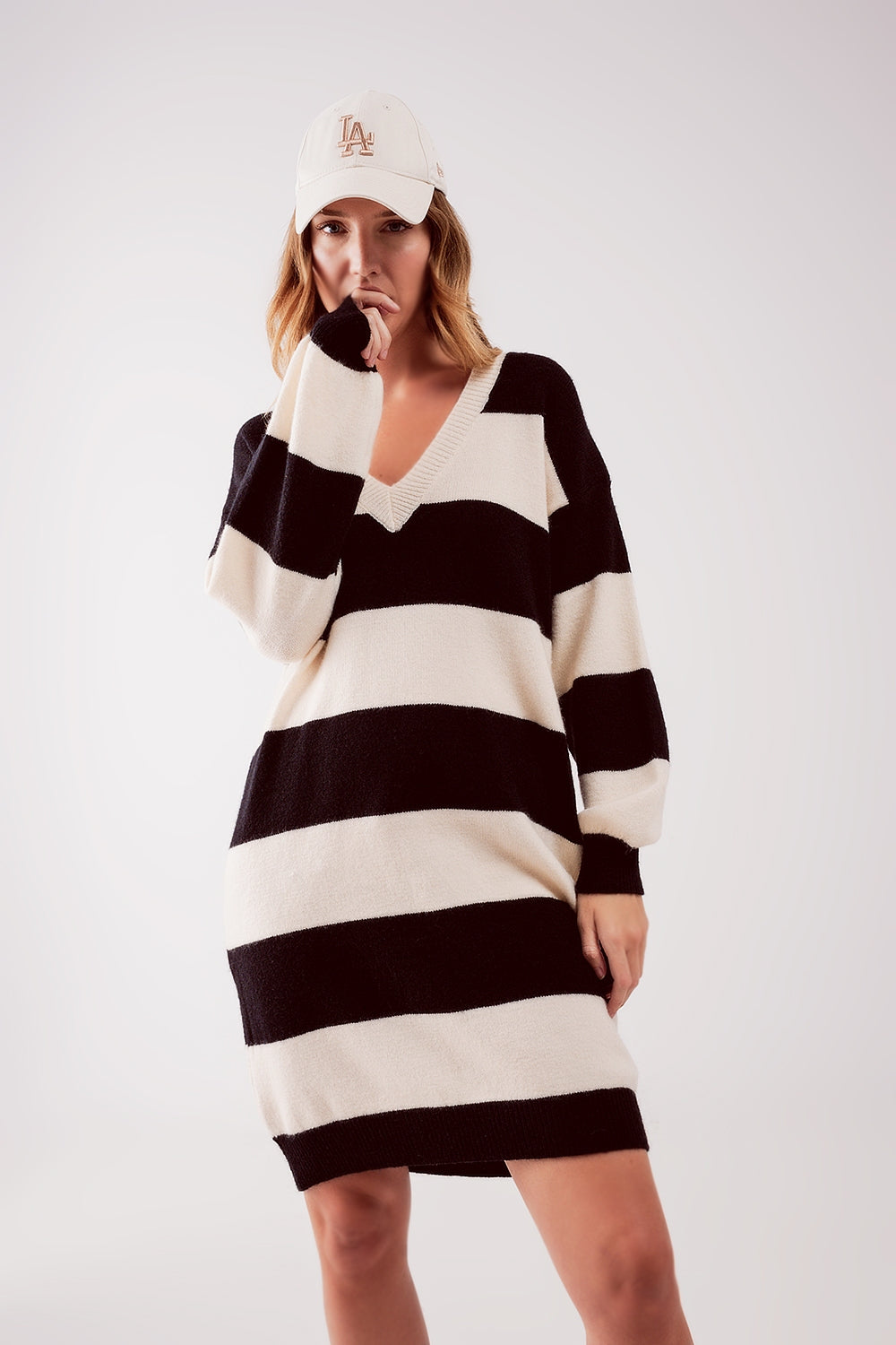 Stripe Jumper Dress in Black and White - One Size