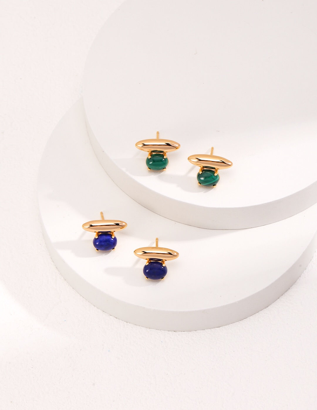 Lapis Lazuli and Malachite Gold Vermeil Stud Earrings