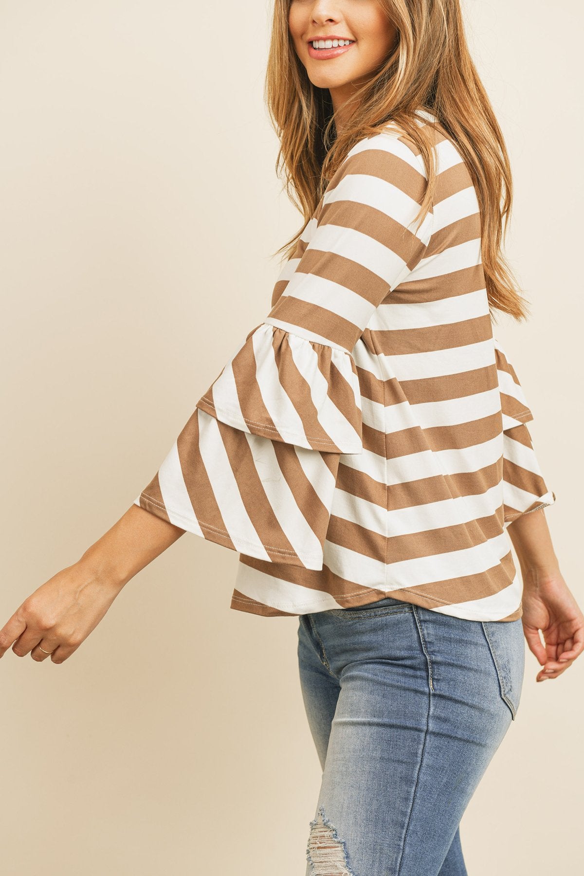 Stripes Ruffle Sleeve Tunic