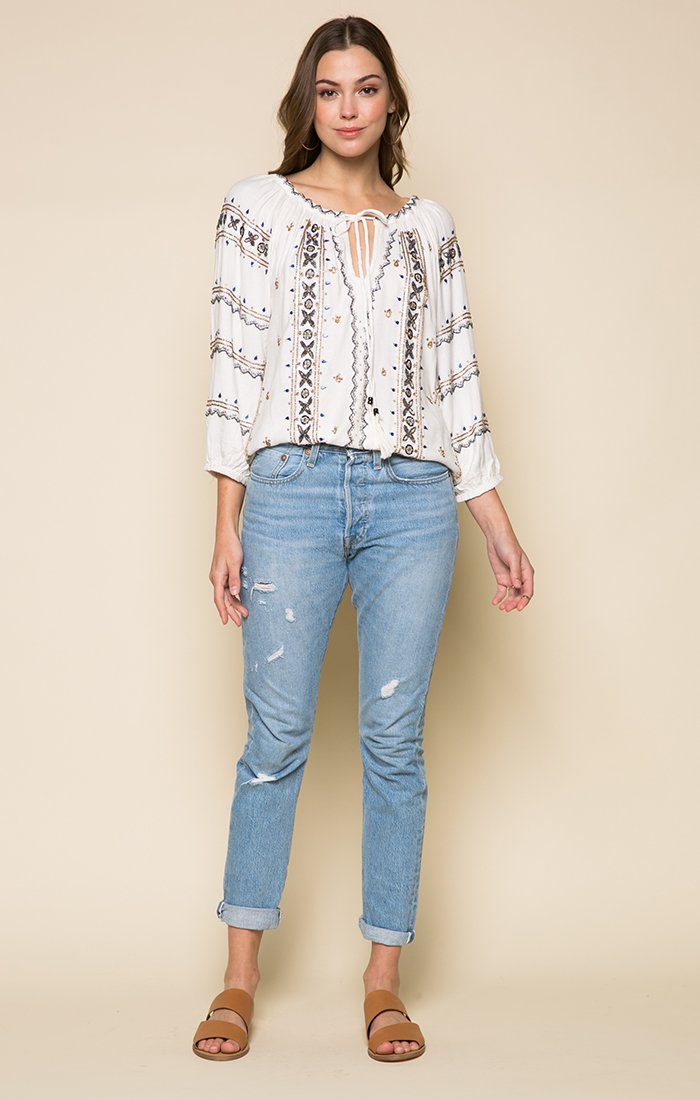 Bohemian Beaded Embroidered Peasant Blouse