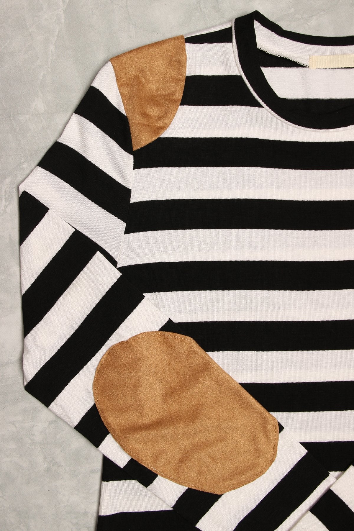 Striped Suede Patch Long Sleeve Top