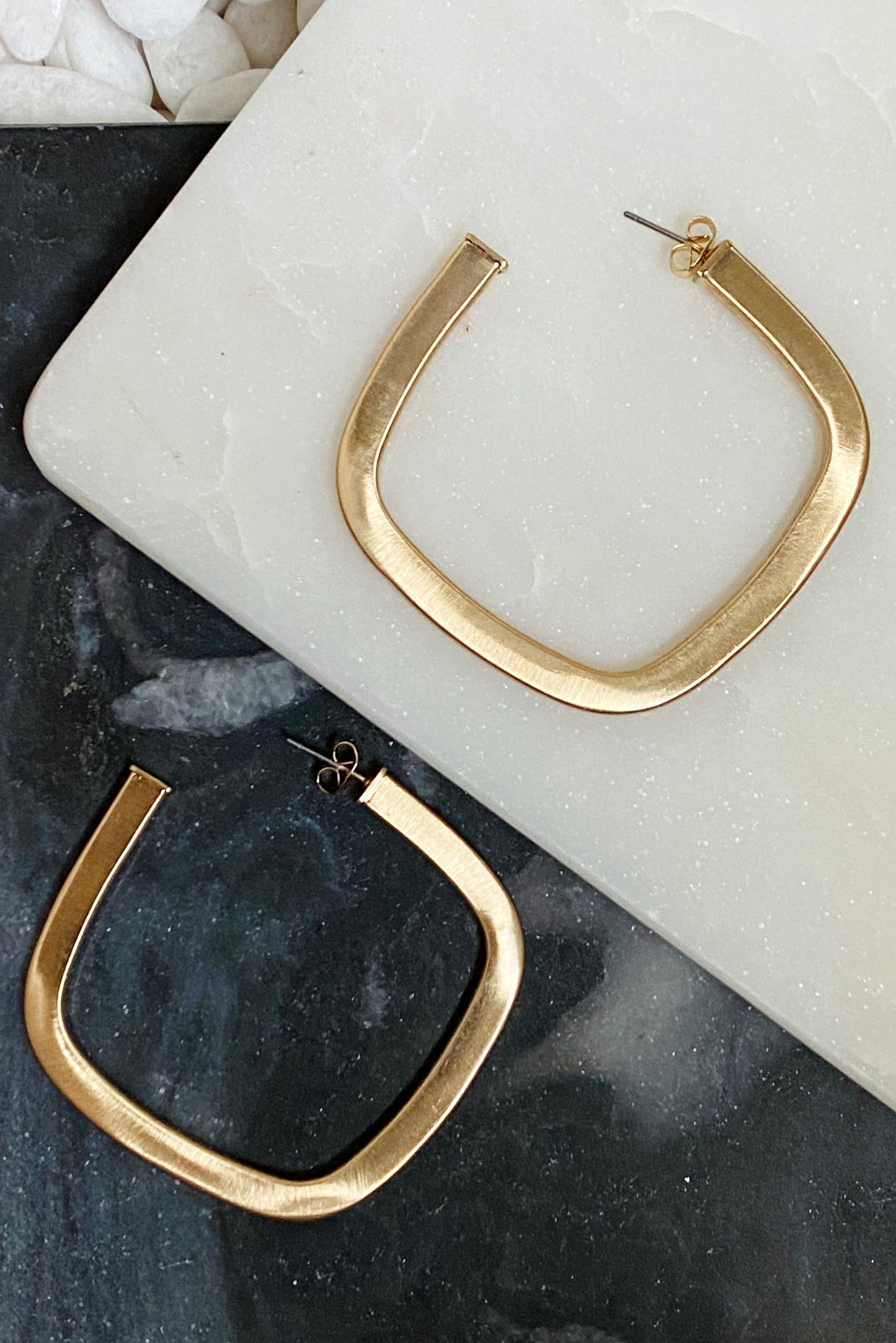 Luxe Satin Gold Square Hoop Earrings