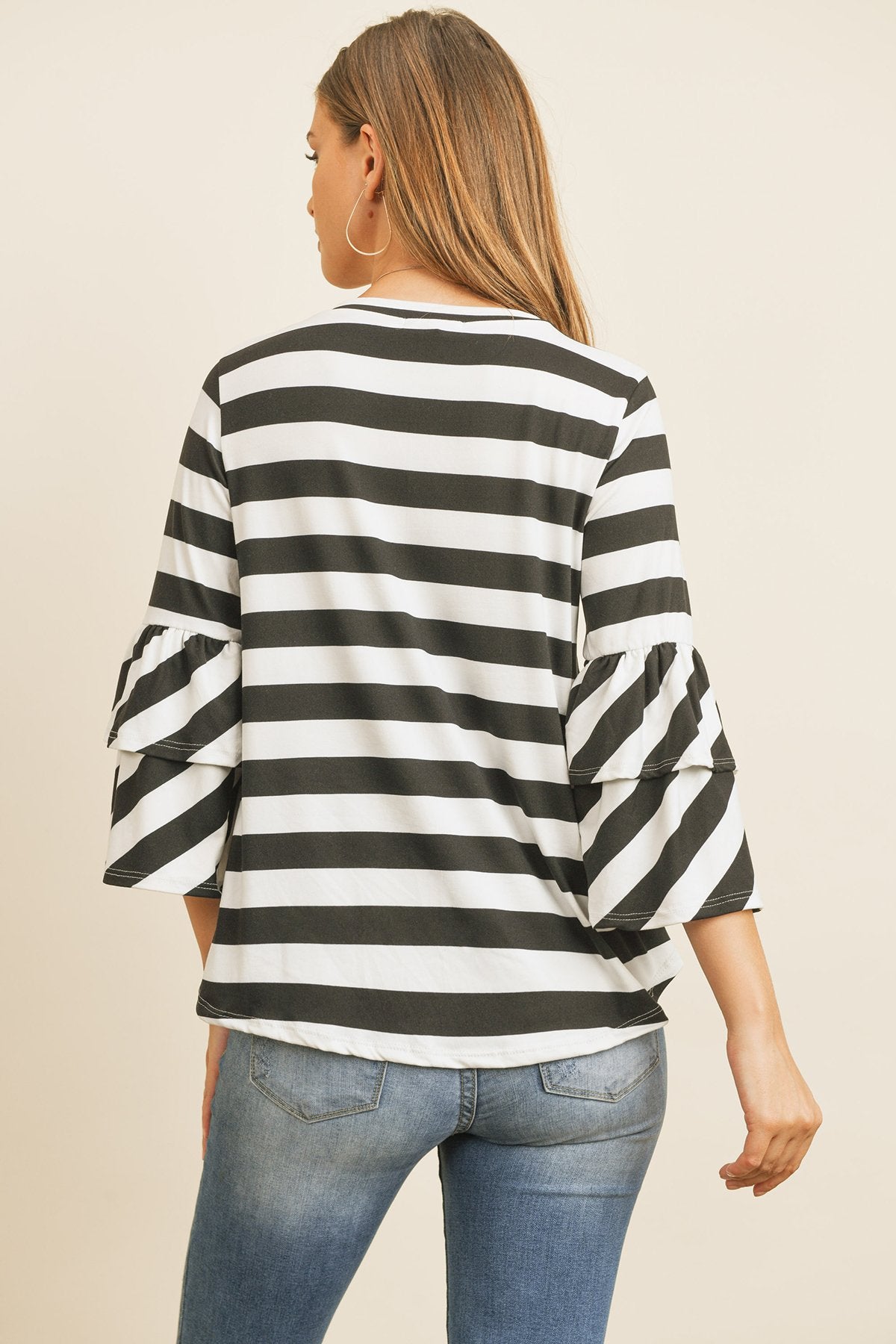 Stripes Ruffle Sleeve Tunic