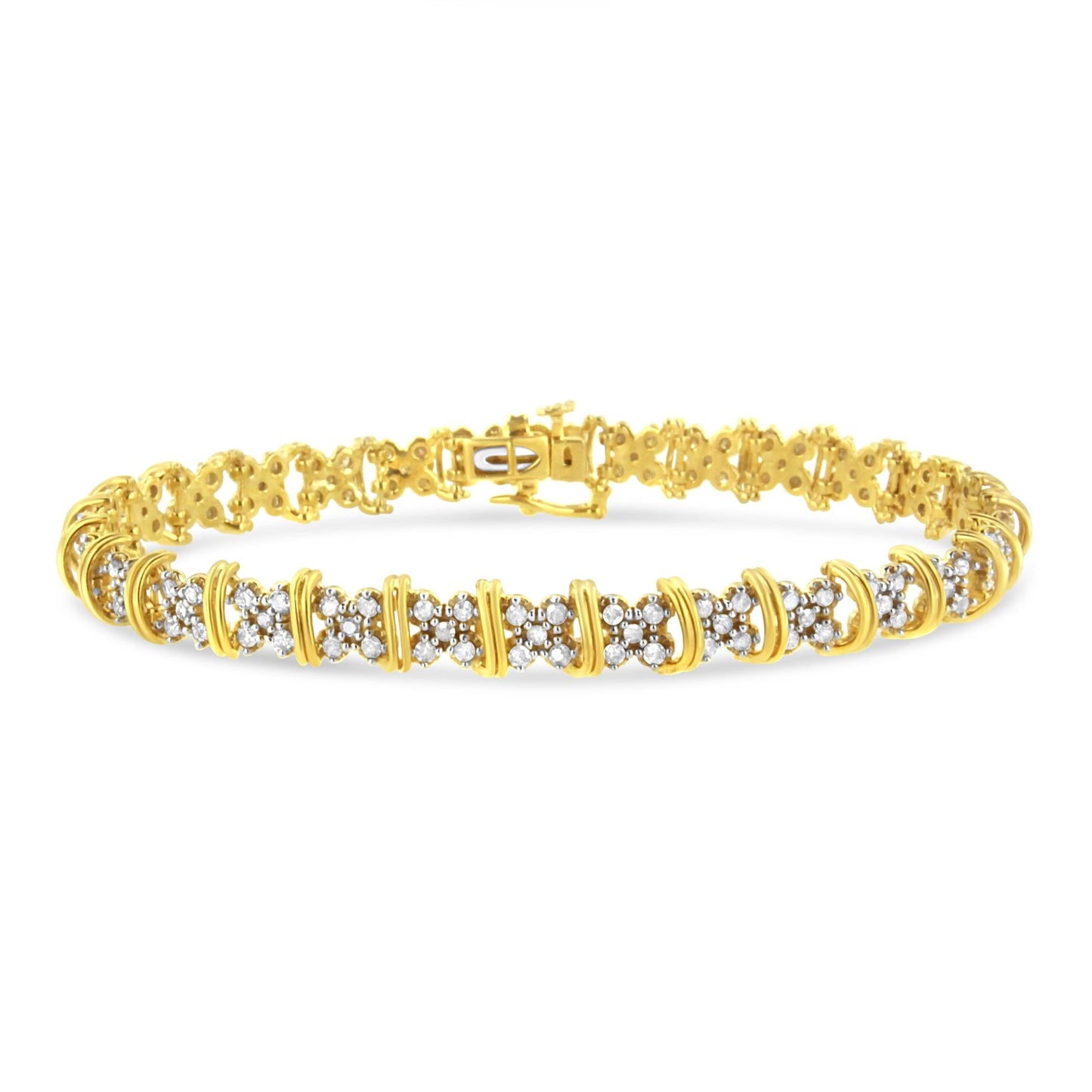 10K Yellow Gold Plated Diamond Cluster Bracelet