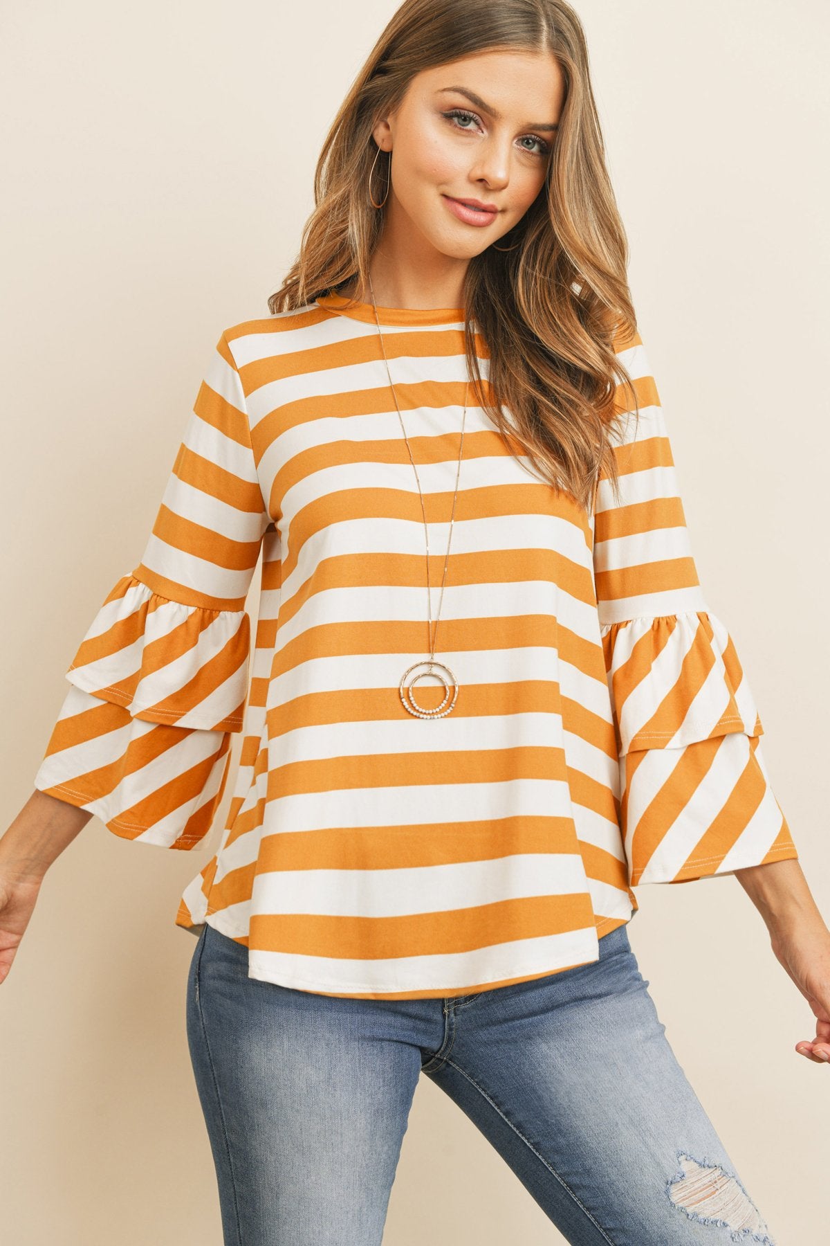 Stripes Ruffle Sleeve Tunic