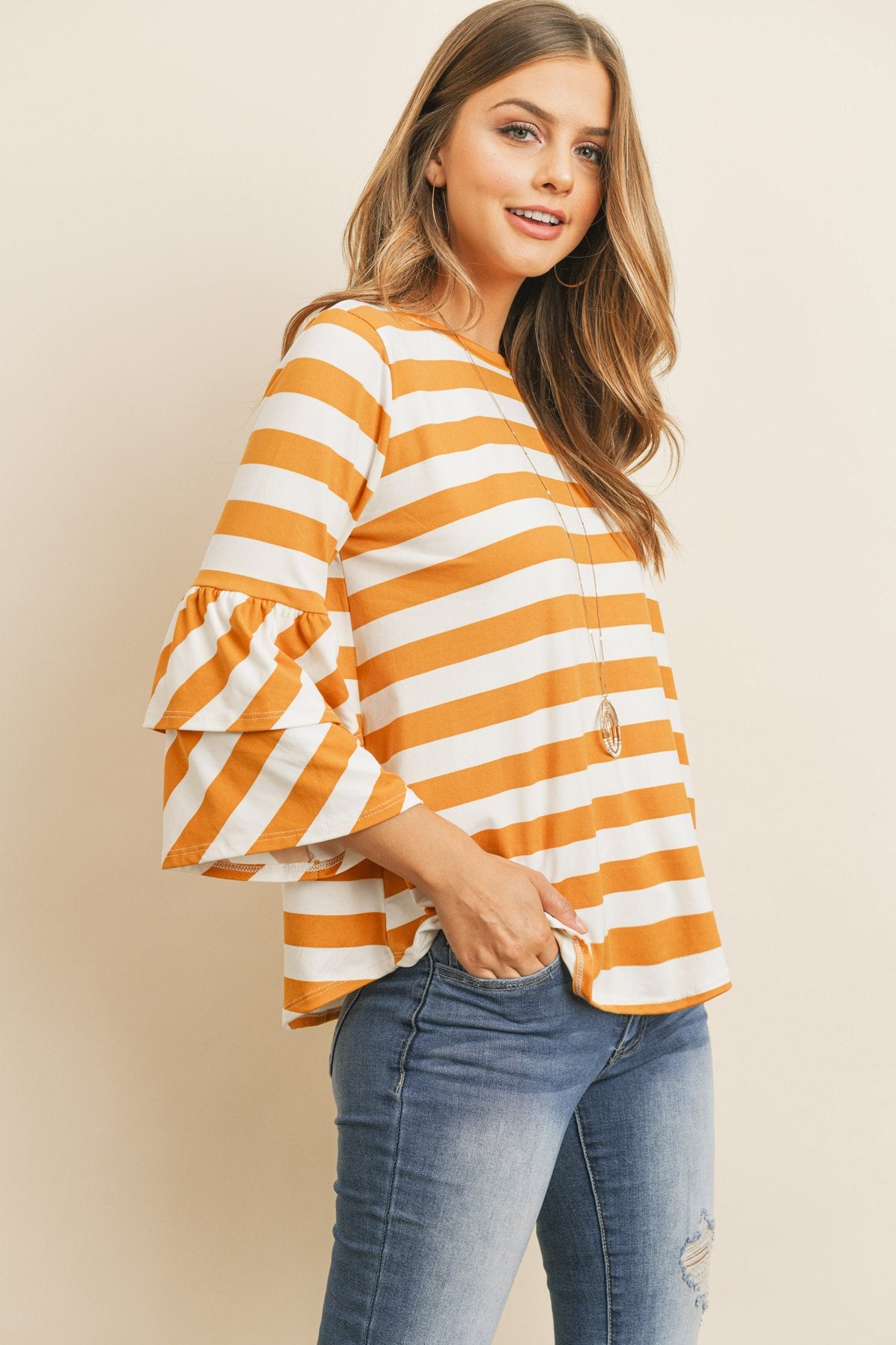 Stripes Ruffle Sleeve Tunic