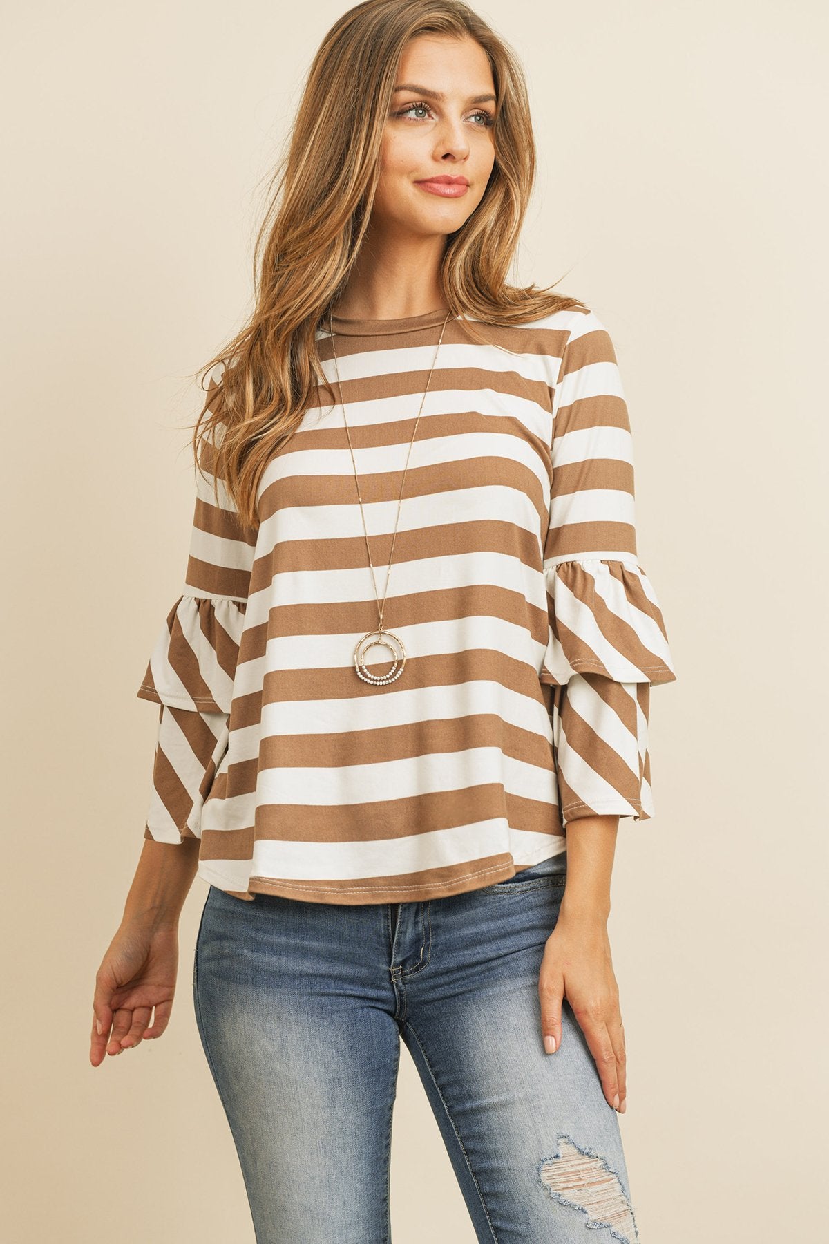 Stripes Ruffle Sleeve Tunic