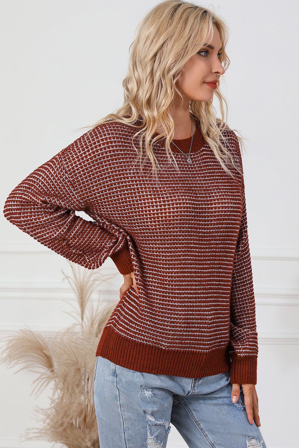 Marley Heathered Knit Drop Shoulder Puff Sleeve Sweater