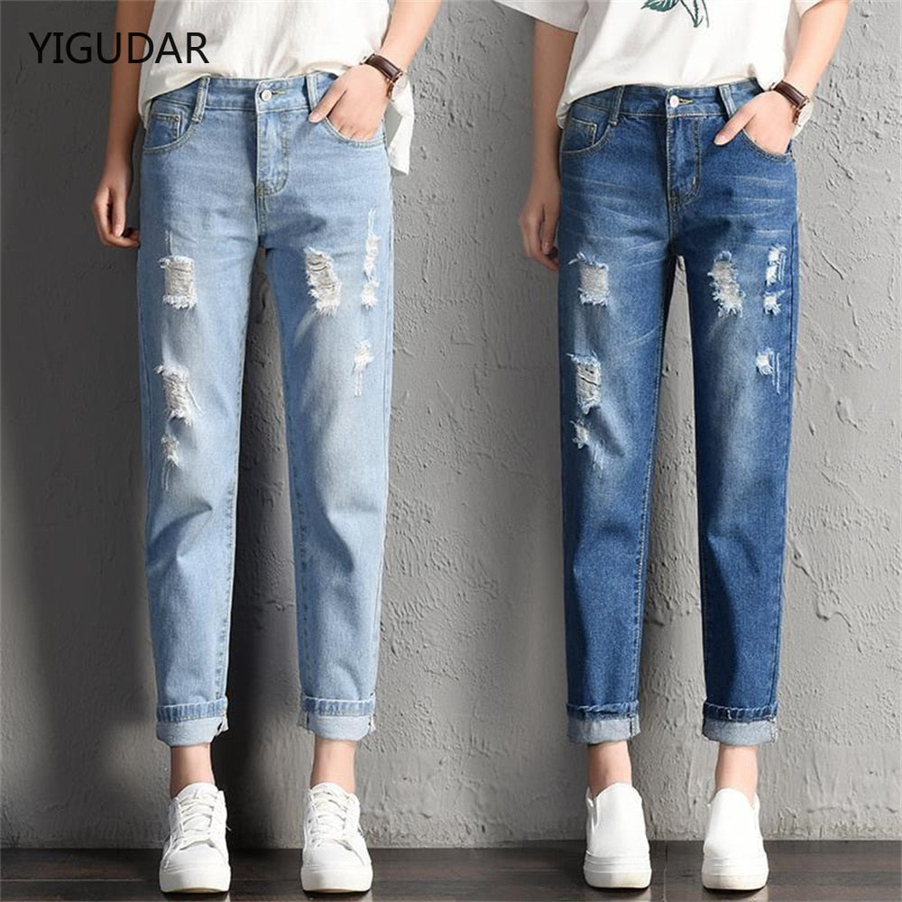 Vintage Distressed Mid-Waist Harem Jeans