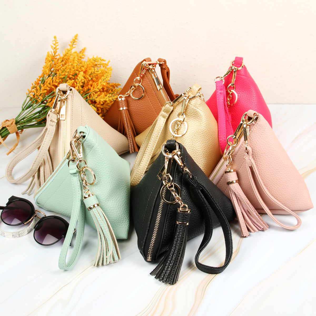 Pyramid Tassel Wristlet Bag