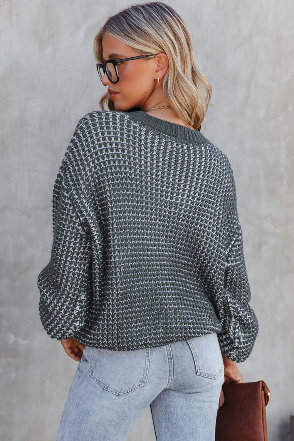 Marley Heathered Knit Drop Shoulder Puff Sleeve Sweater