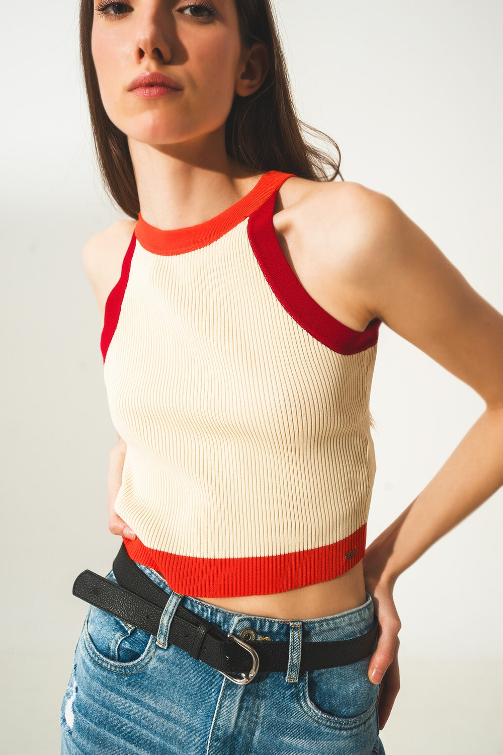 Colorblock Ribbed Knit Crop Top – Sleeveless