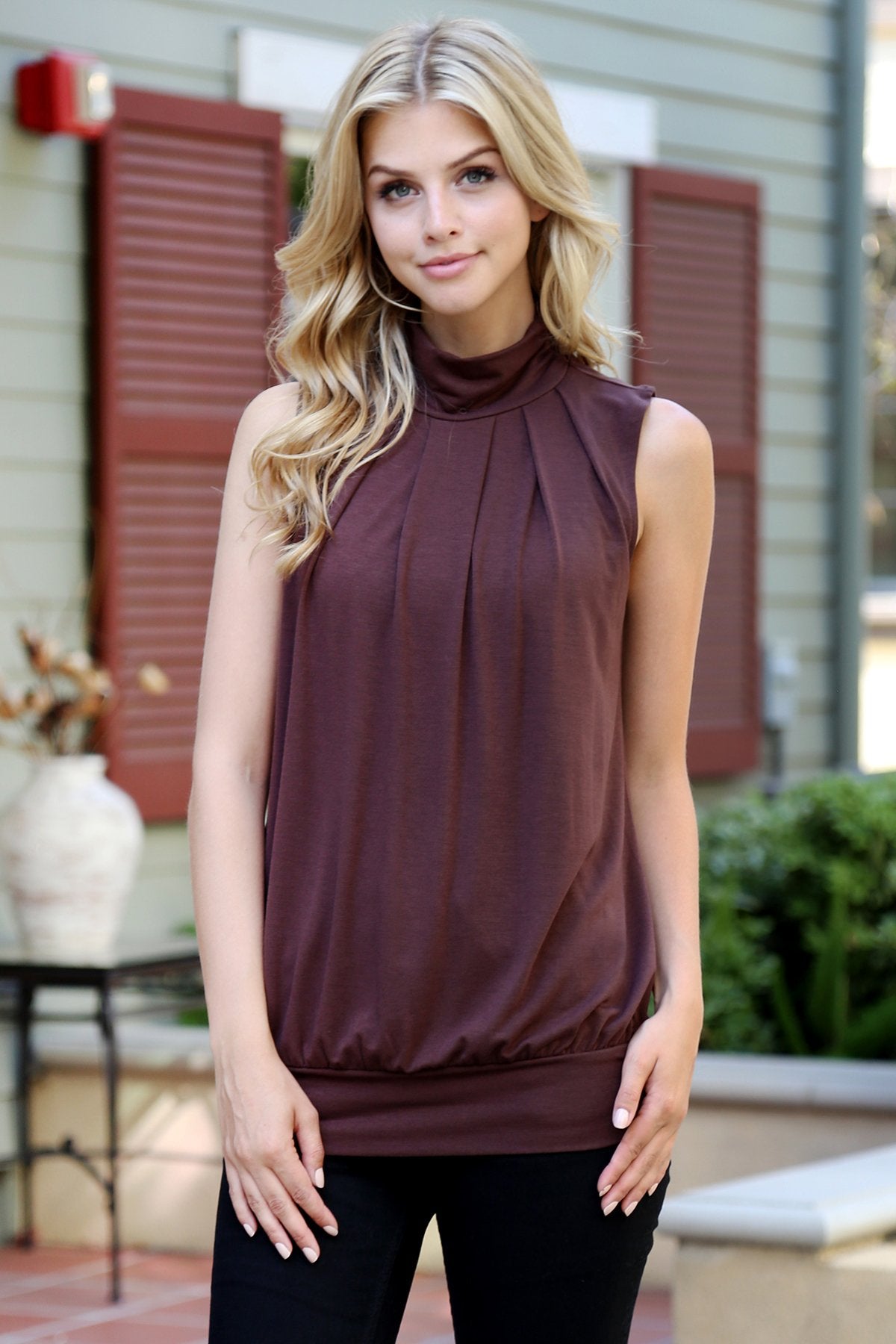 Chic Pleated High Neck Top