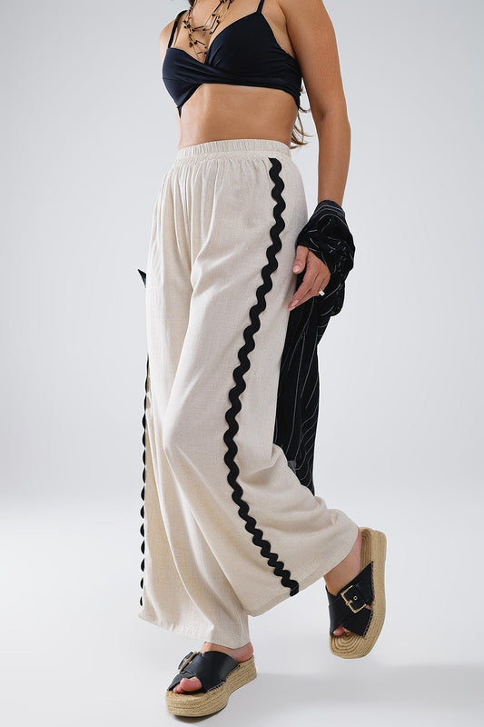 Boho Breeze Scallop Trim Linen Pants