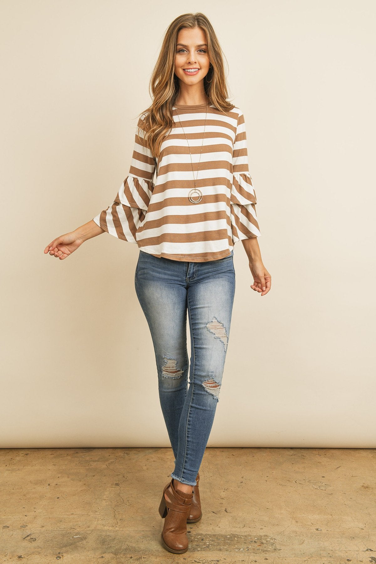 Stripes Ruffle Sleeve Tunic